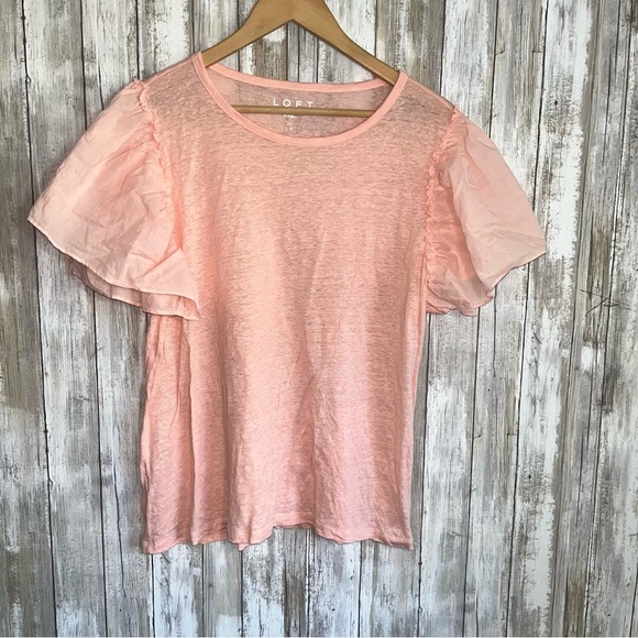 LOFT Tops - Loft Linen Pink Puff Sleeve Blouse